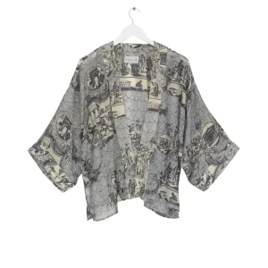 Clearance One Hundred Stars Ancient Columns Charcoal Kimono