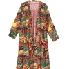Store One Hundred Stars Country Toile Berry Velvet Duster Coat