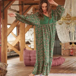 Outlet One Hundred Stars Floral Paisley Green Boho Dress