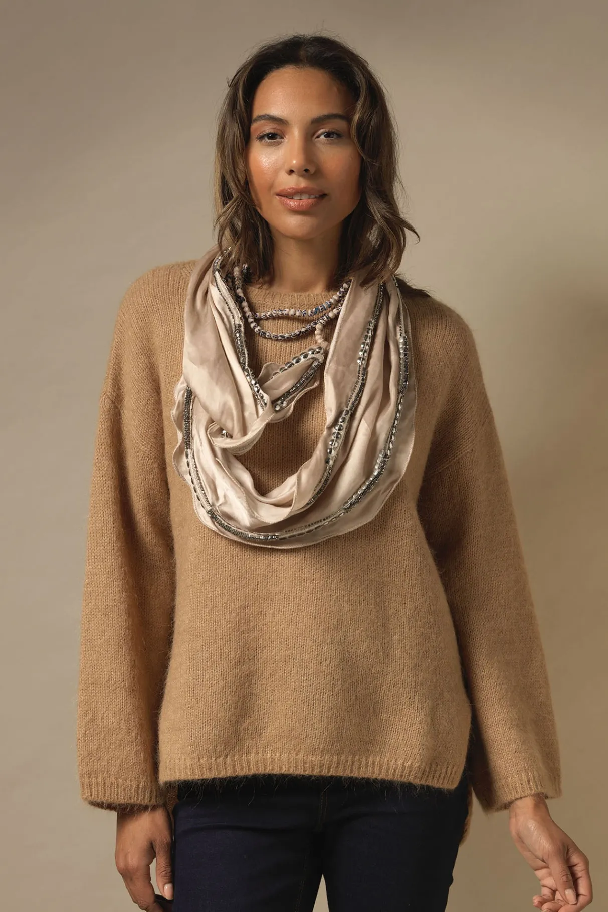 Best One Hundred Stars Indian Heritage Beige Necklace Scarf