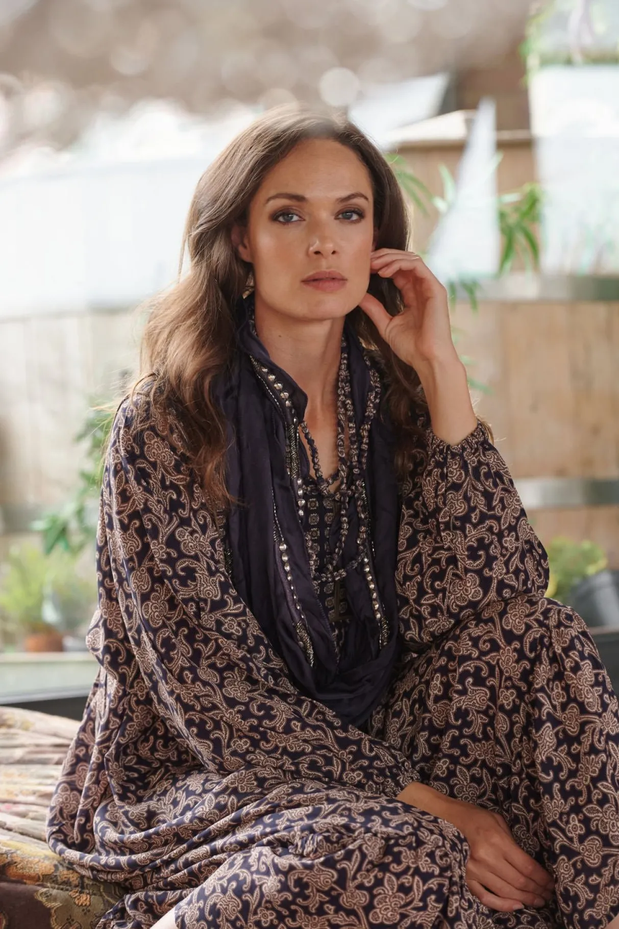 Clearance One Hundred Stars Indian Heritage Blue Necklace Scarf