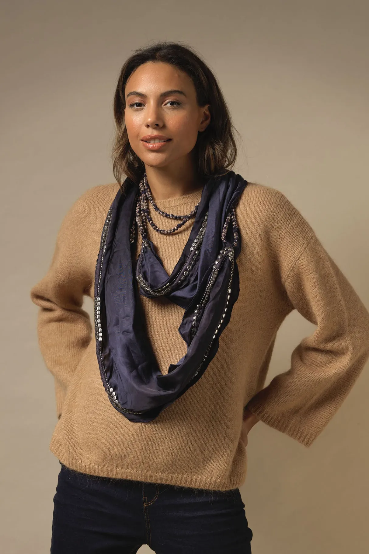 Clearance One Hundred Stars Indian Heritage Blue Necklace Scarf