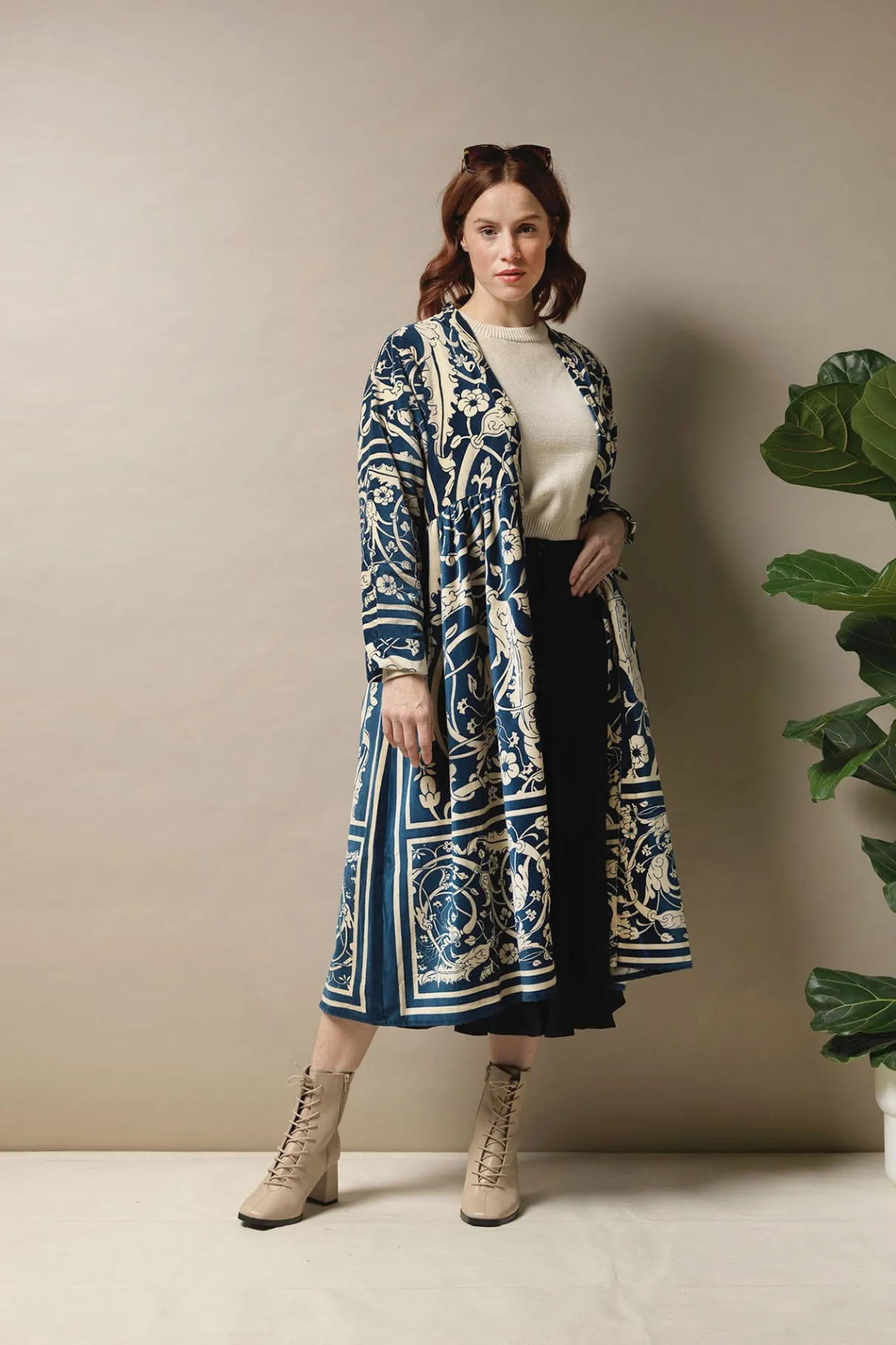 jaipur_blue_velvet_duster_coat_1.webp Outlet One Hundred Stars Jaipur Blue Velvet Duster Coat