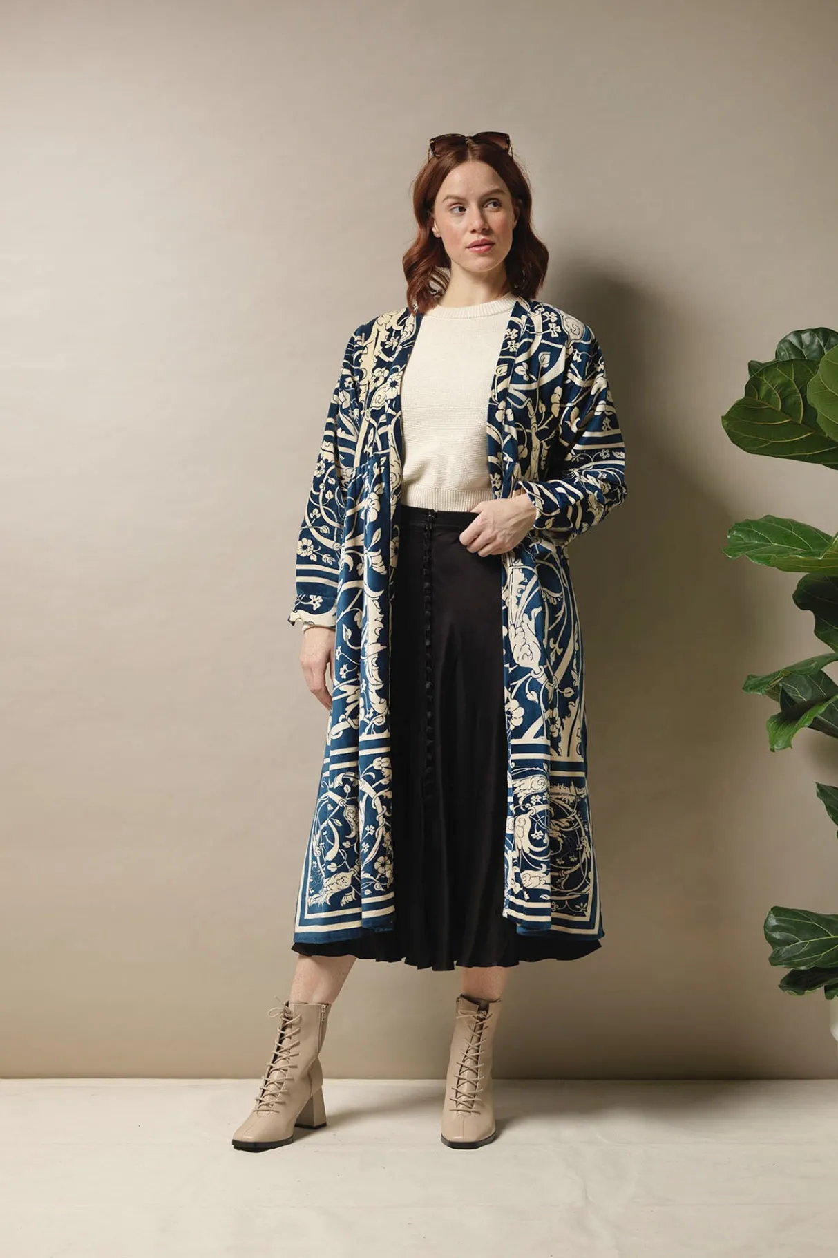 jaipur_blue_velvet_duster_coat_3.webp Outlet One Hundred Stars Jaipur Blue Velvet Duster Coat