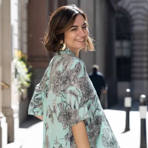 New One Hundred Stars Kew Etched Floral Aqua Rachel Dress