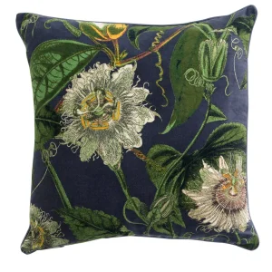 Sale One Hundred Stars Kew Passion Flower Grey Velvet Square Cushion