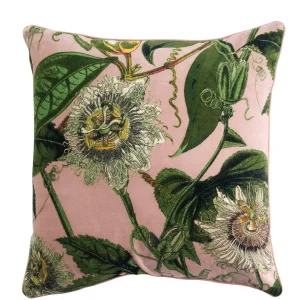 Sale One Hundred Stars Kew Passion Flower Pink Velvet Square Cushion