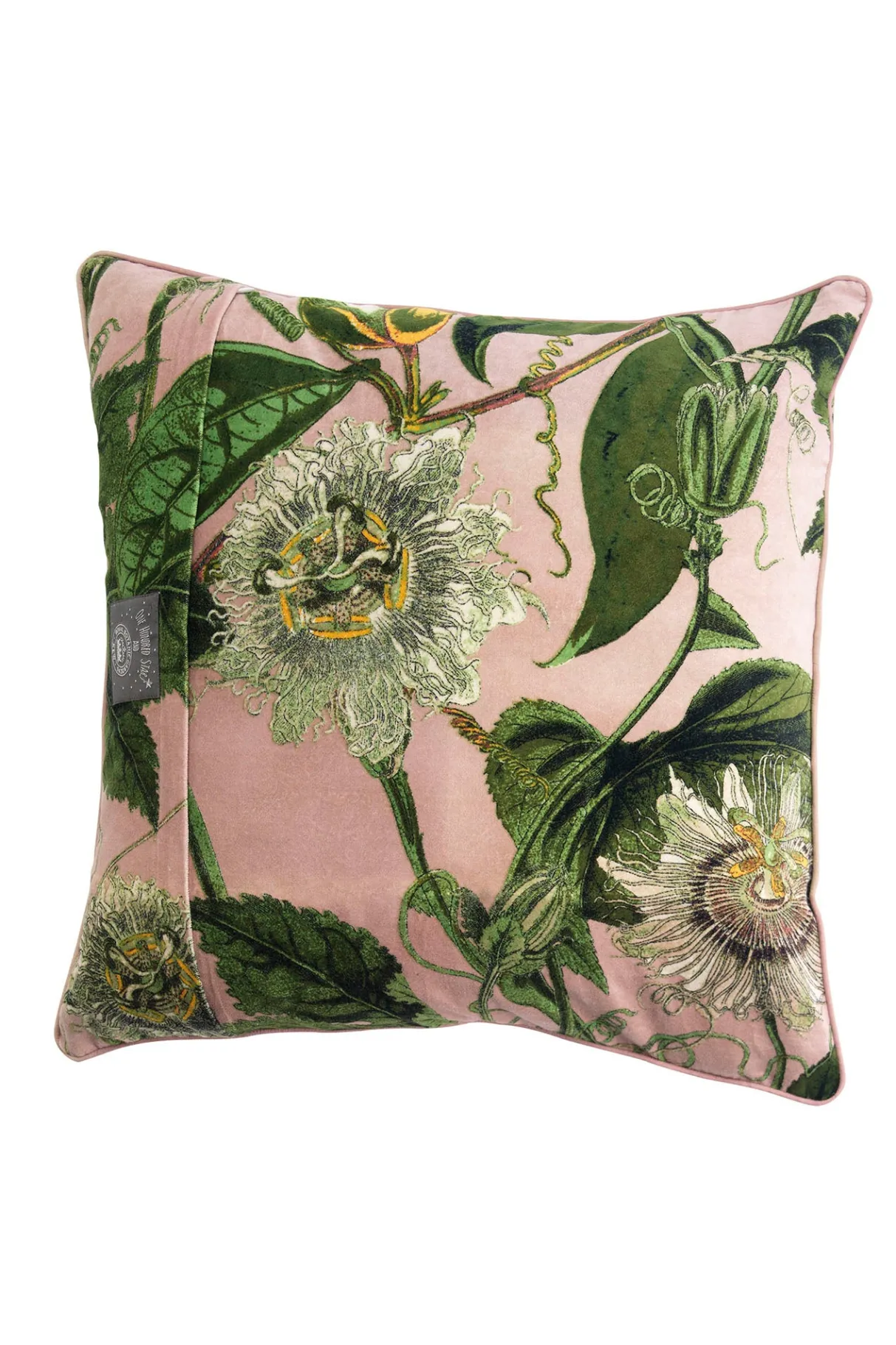 kew_passion_flower_pink_velvet_square_cushion_2.webp Sale One Hundred Stars Kew Passion Flower Pink Velvet Square Cushion