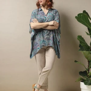 Outlet One Hundred Stars Marbled Blue Tunic Top