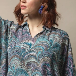 Outlet One Hundred Stars Marbled Blue Tunic Top
