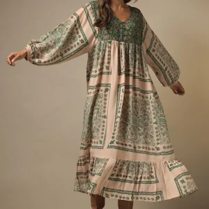 Store One Hundred Stars Mehndi Green Boho Dress