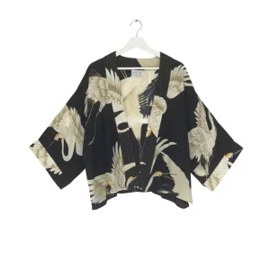 Best Sale One Hundred Stars Stork Black Crepe Kimono