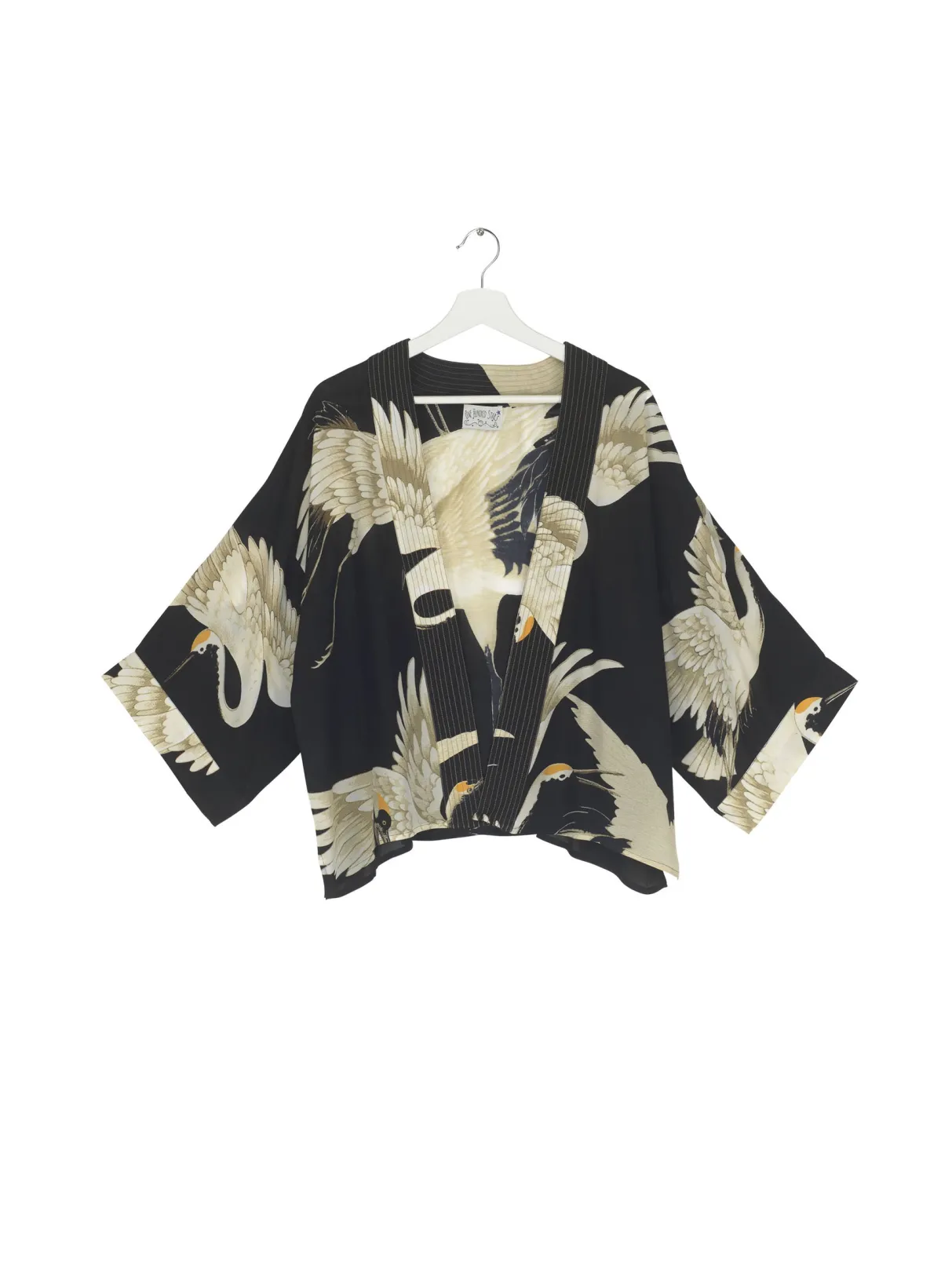 stork_black_crepe_kimono_2.webp Best Sale One Hundred Stars Stork Black Crepe Kimono