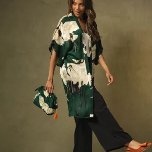 Cheap One Hundred Stars Stork Forest Green Midi Kimono