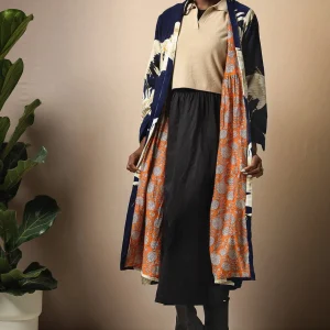 Store One Hundred Stars Stork Navy Velvet Duster Coat