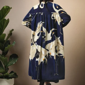 Store One Hundred Stars Stork Navy Velvet Duster Coat