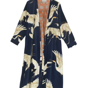 Store One Hundred Stars Stork Navy Velvet Duster Coat