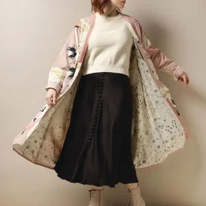 New One Hundred Stars Stork Pink Velvet Duster Coat