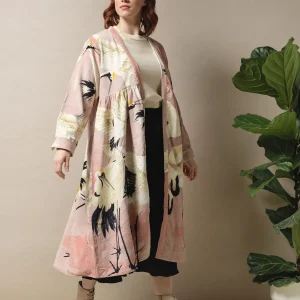 New One Hundred Stars Stork Pink Velvet Duster Coat