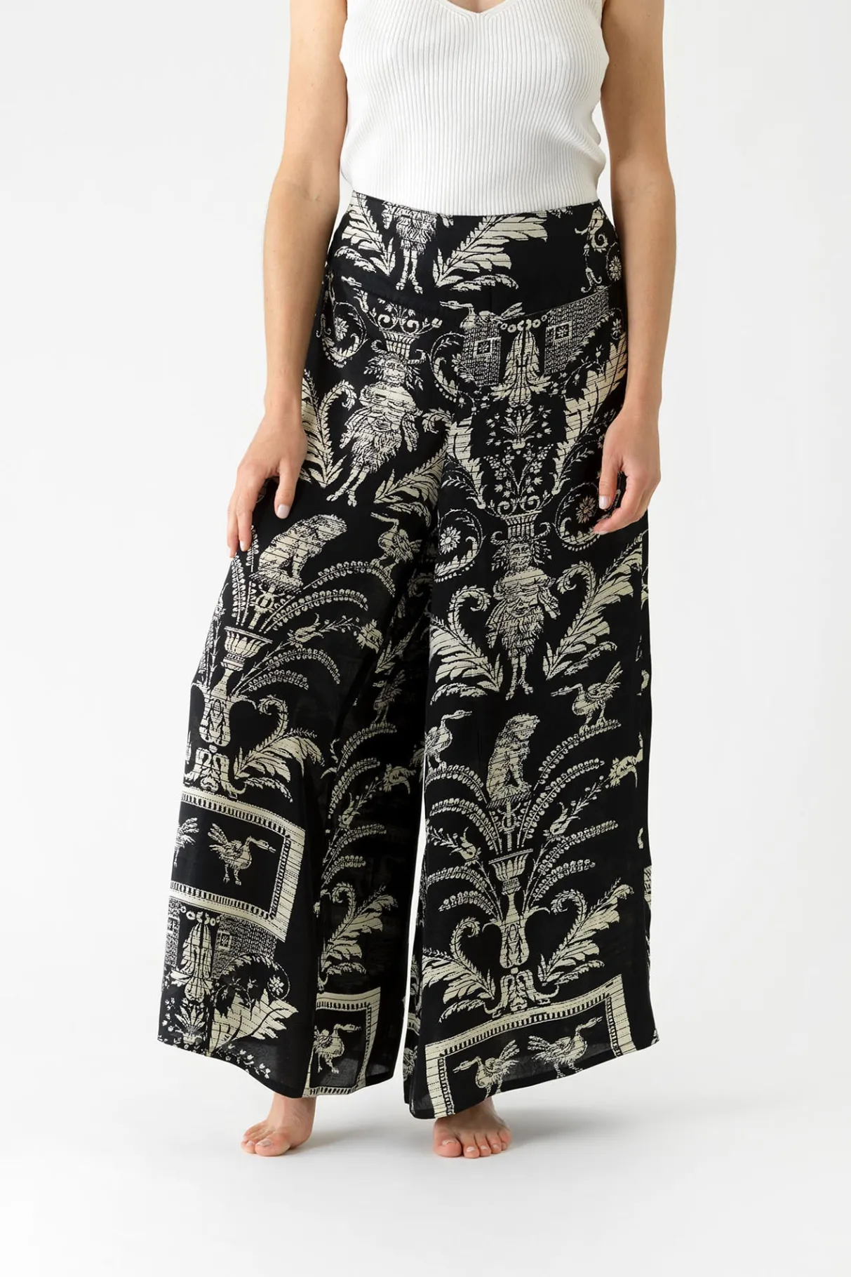Cheap One Hundred Stars Vintage Damask Black Palazzo Pant
