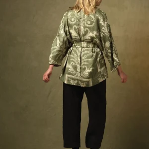 New One Hundred Stars Vintage Damask Sage Wrap Jacket