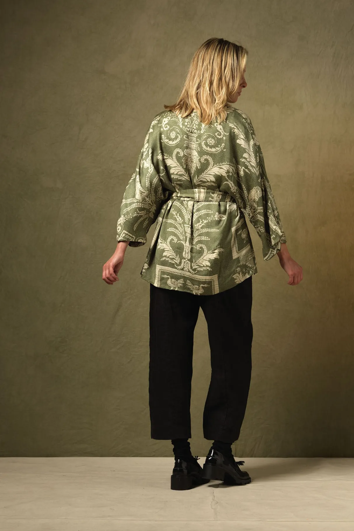 New One Hundred Stars Vintage Damask Sage Wrap Jacket