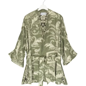 New One Hundred Stars Vintage Damask Sage Wrap Jacket