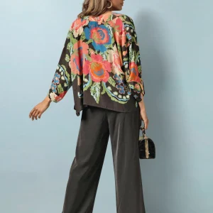 Best Sale One Hundred Stars Woven Flower Black Crepe Kimono