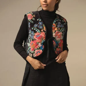 Online One Hundred Stars Woven Flower Black Gilet