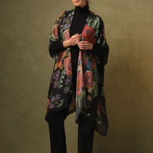 Best One Hundred Stars Woven Flower Black Wool Throwover
