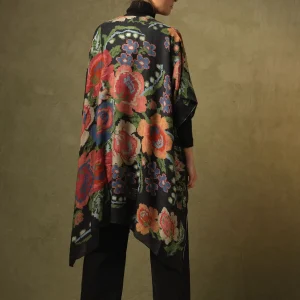 Best One Hundred Stars Woven Flower Black Wool Throwover