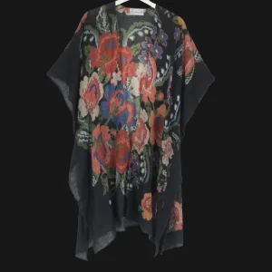 Best One Hundred Stars Woven Flower Black Wool Throwover